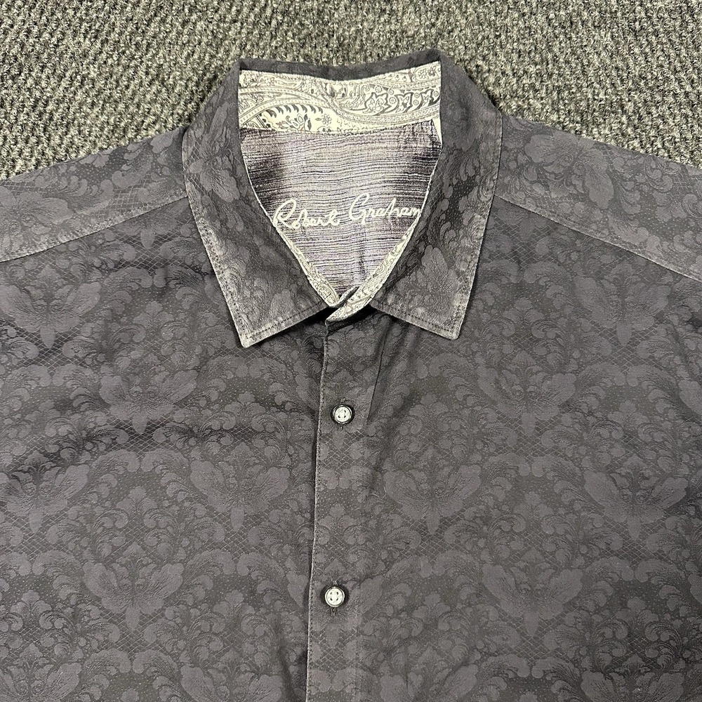 Robert Graham Men's Floral Button Up Shirt 2XL Black Jacquard Classic Fit